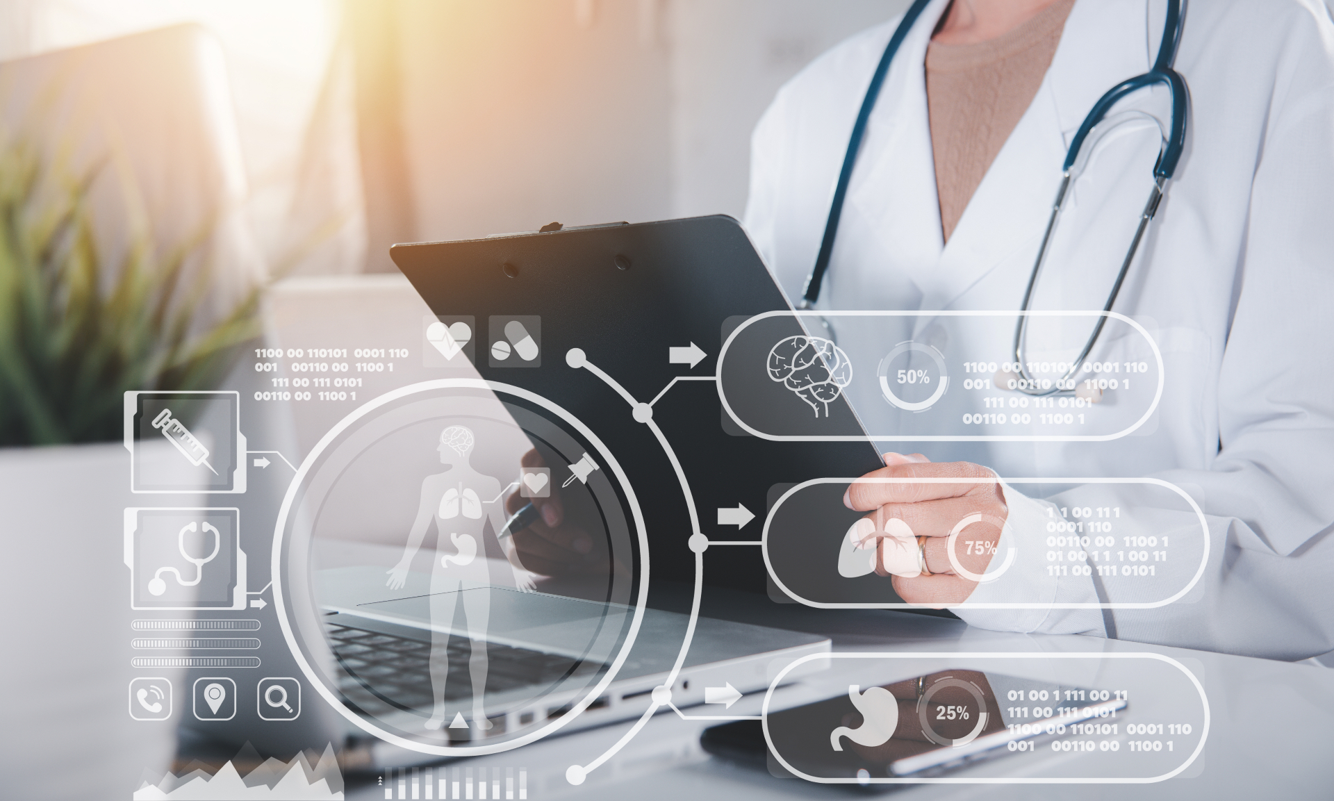 Doctor using modern medical technology at Orangewood Medical Clinic